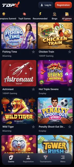 TopX en el móvil: vista de todos los juegos del casino